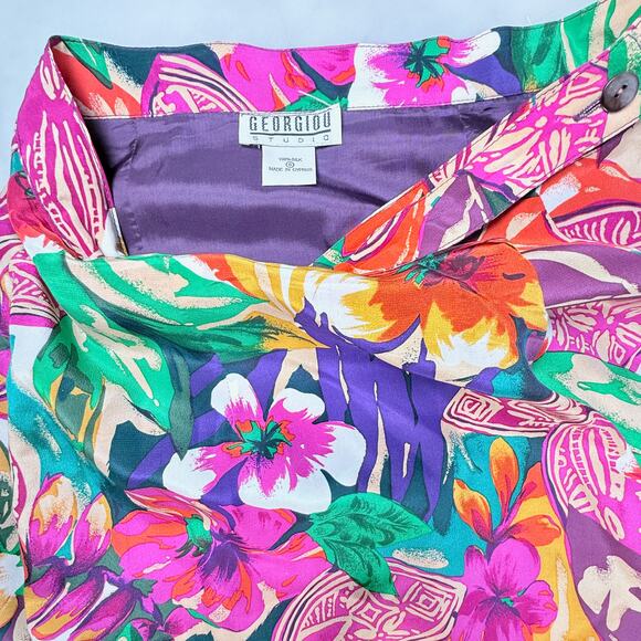 🌺Vintage Real Silk Wrap Skirt – Tropical Floral, Georgiou Studio, Cyprus - Picture 4 of 6